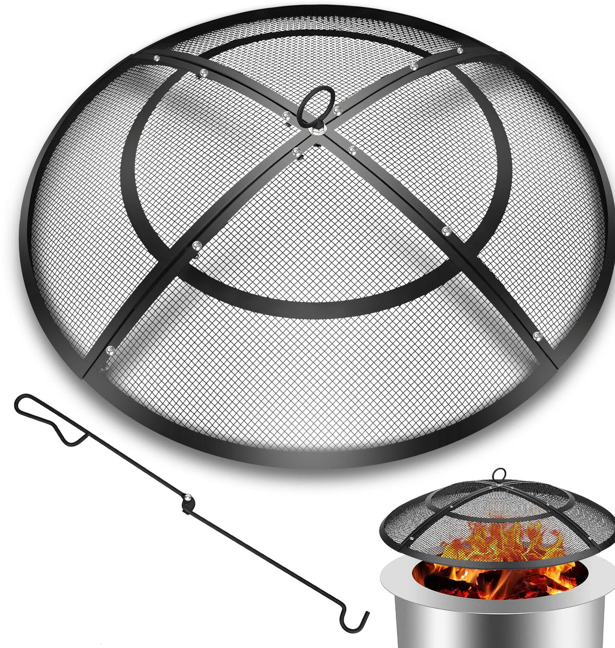 Hydream fire pit spark screen 36-inch keeps embers contained for safer outdoor gatherings.
