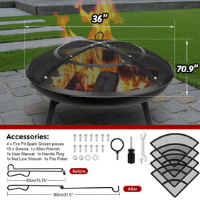 Hydream fire pit screen with handle and poker offers convenient setup and control.