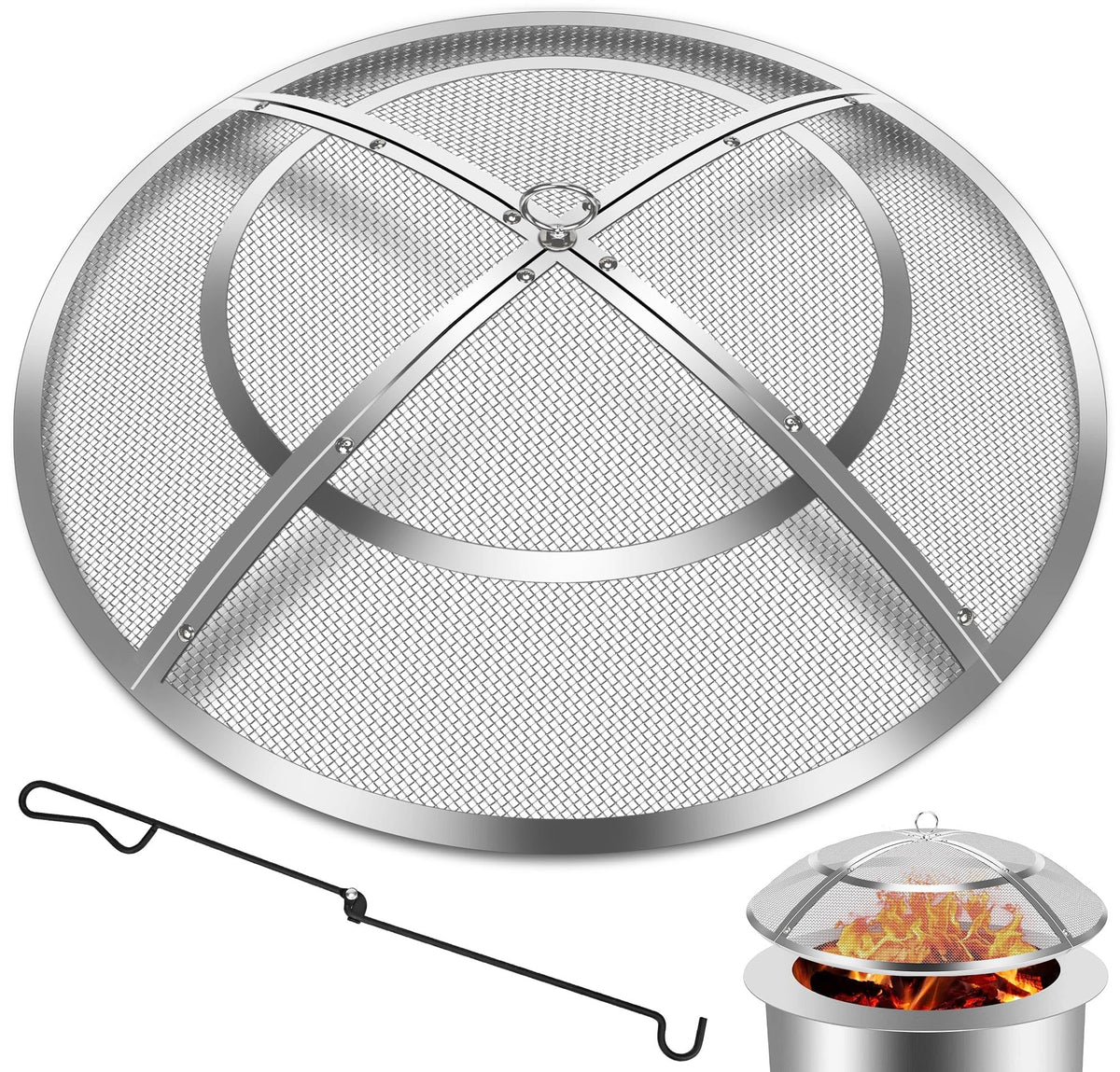 Hydream 36-inch firepit spark screen cover to contain embers and simplify backyard roasting.