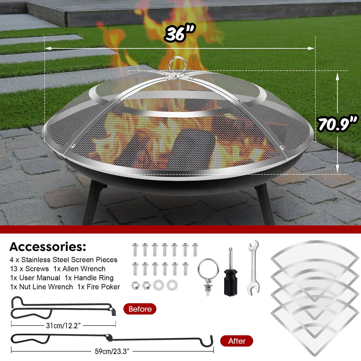 Hydream stainless-steel-304 firepit screen designed for durability and high heat resistance.