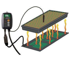 Hydrofarm JumpStart thermostat with LED indicator shows active heat for easy monitoring.