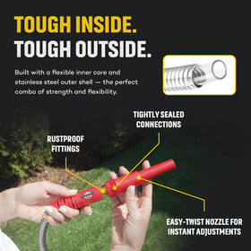 HydroPro flexible-interlocking hose navigates trees and corners.