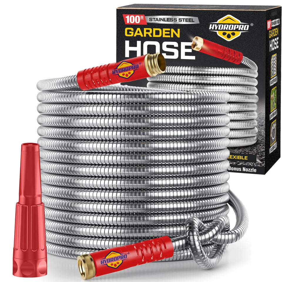 HydroPro stainless steel hose exterior ready for rugged outdoor tasks.