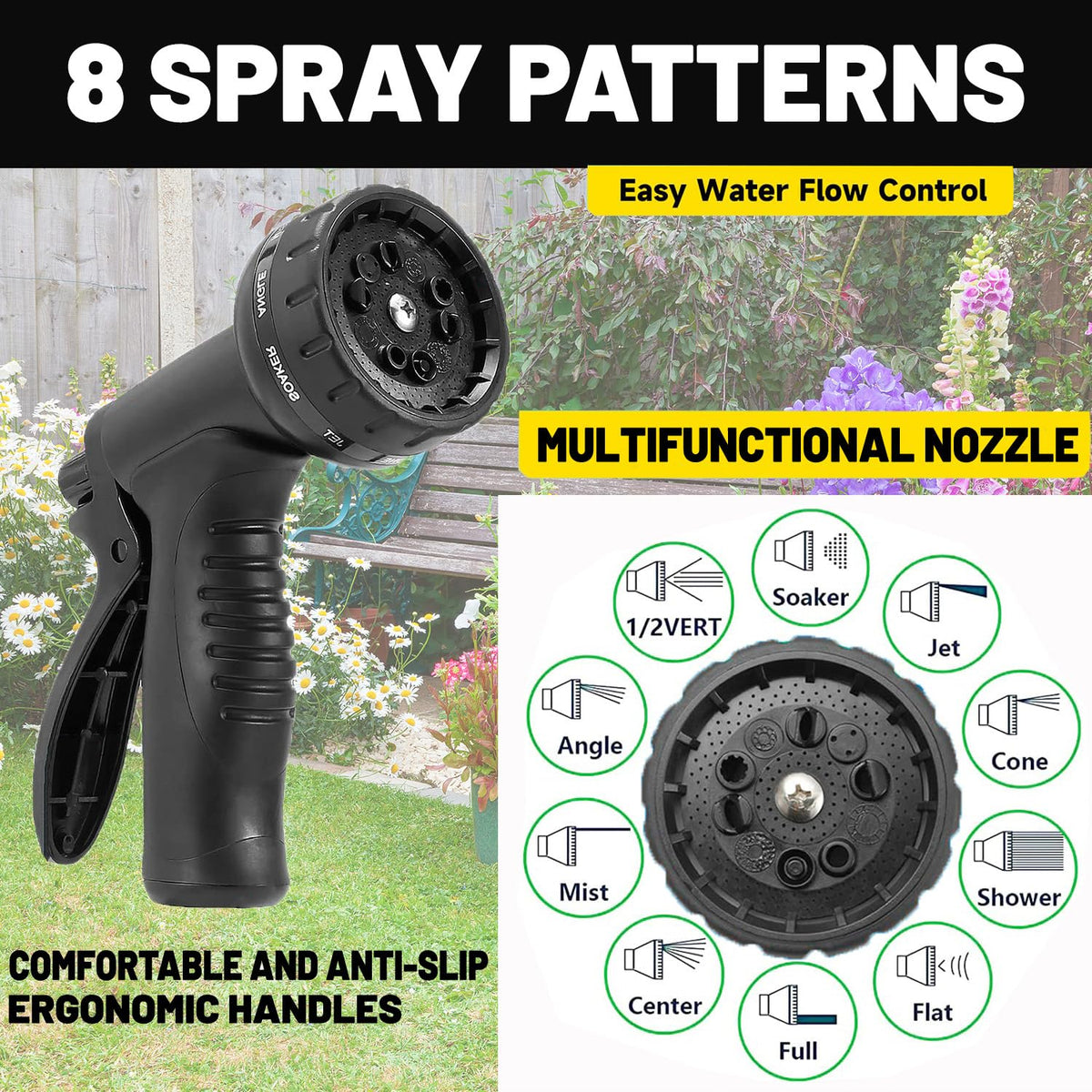 Hygeeon 8-pattern nozzle offers versatile watering options