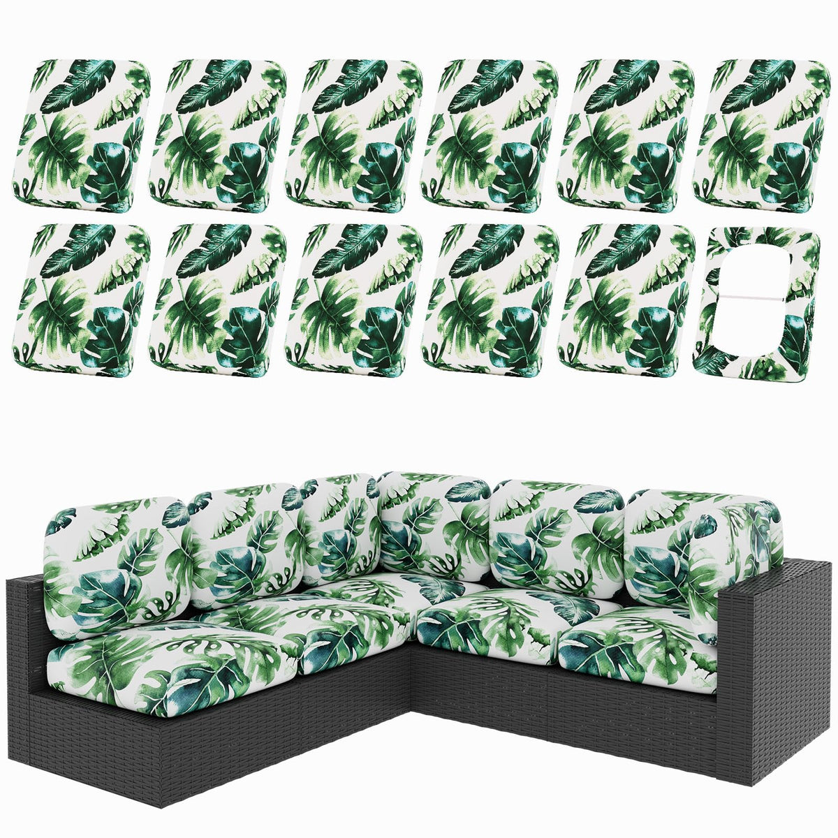 Hyha 12Pcs Monstera Deliciosa cover-only cushions protect outdoor furniture in tropical style.