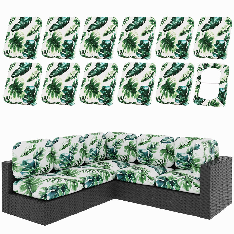 Hyha 12Pcs Monstera Deliciosa cover-only cushions protect outdoor furniture in tropical style.