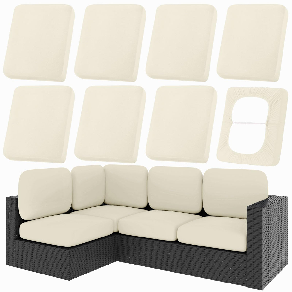 Hyha 8Pcs beige cushion covers in packaging, protected during delivery.