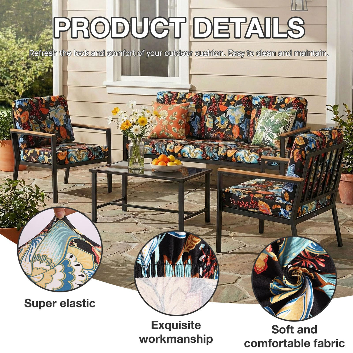 Hyha elastic-bottom cushion cover with metal hooks ensures a secure, slip-free fit.