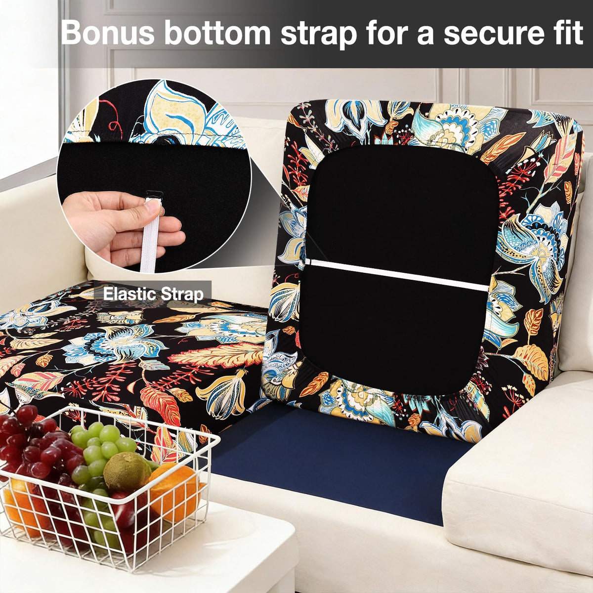 Hyha fabric close-up reveals 92% polyester and 8% spandex stretch for easy fit.