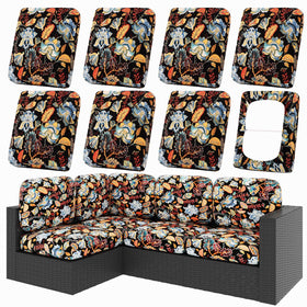Hyha floral-pattern cushion cover close-up showing soft stretch fabric for patio comfort.