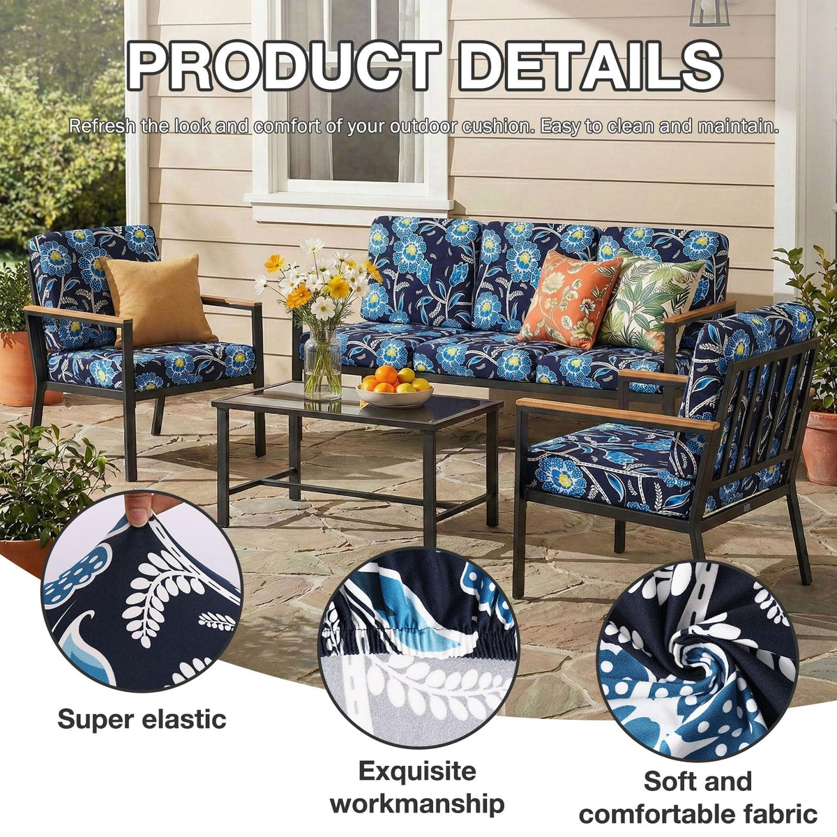 hyha four-piece set cushions cover full patio coverage with coordinated colors.