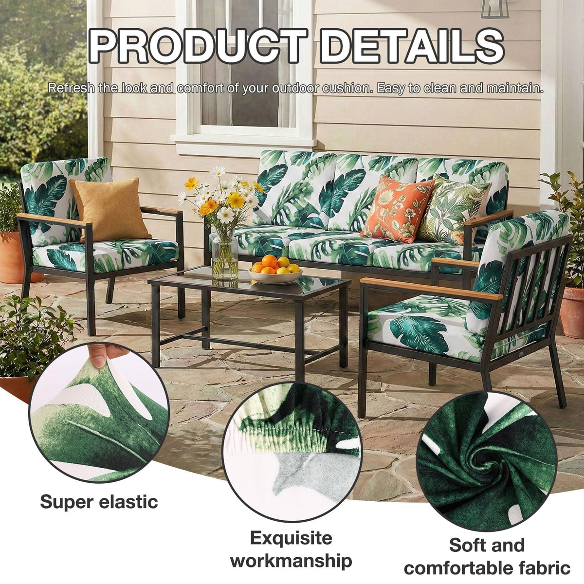Hyha elastic straps with metal hooks keep cushions securely in place.