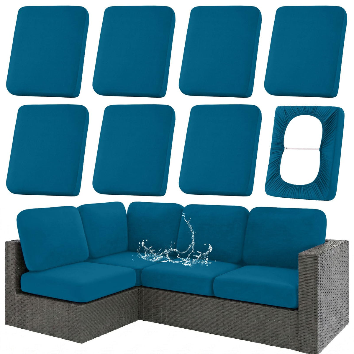 Hyha peacock-blue outdoor cushion cover shields chairs from rain and sun.