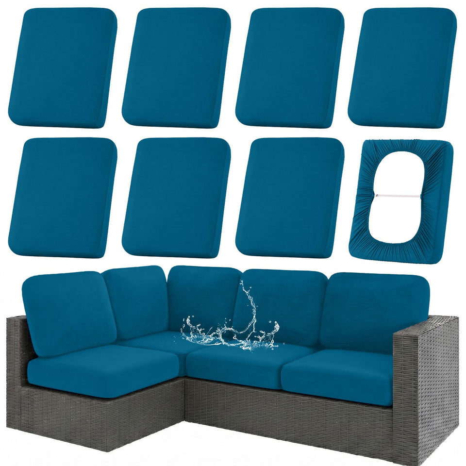 Hyha peacock-blue outdoor cushion cover shields chairs from rain and sun.