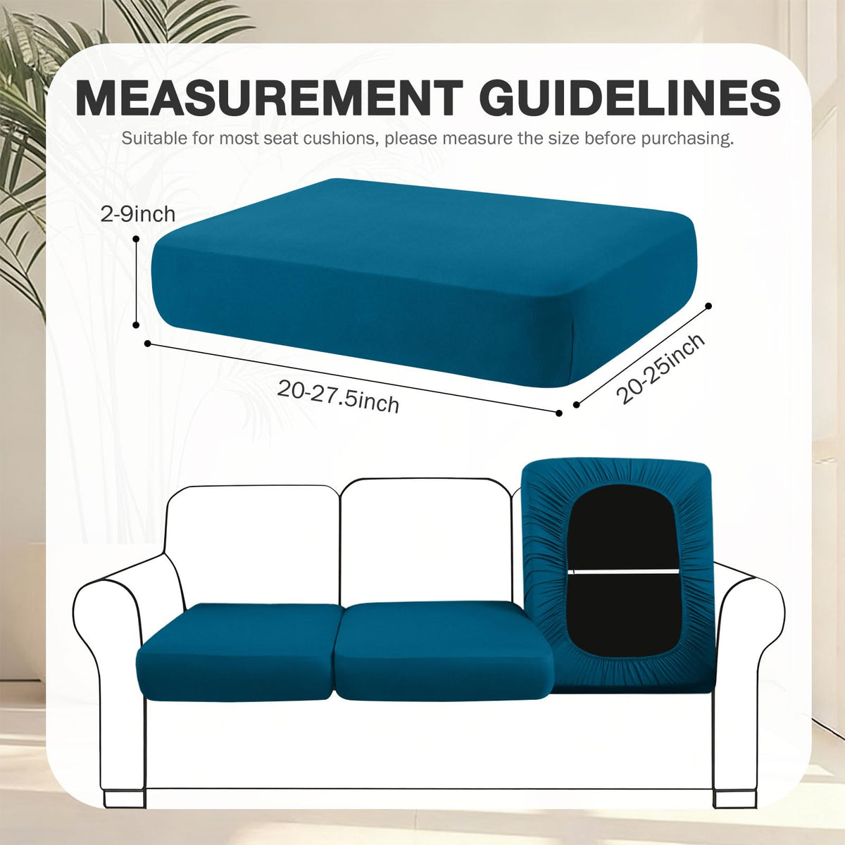 Hyha stretch outdoor cushion cover demonstrates quick installation with elastic bottom.