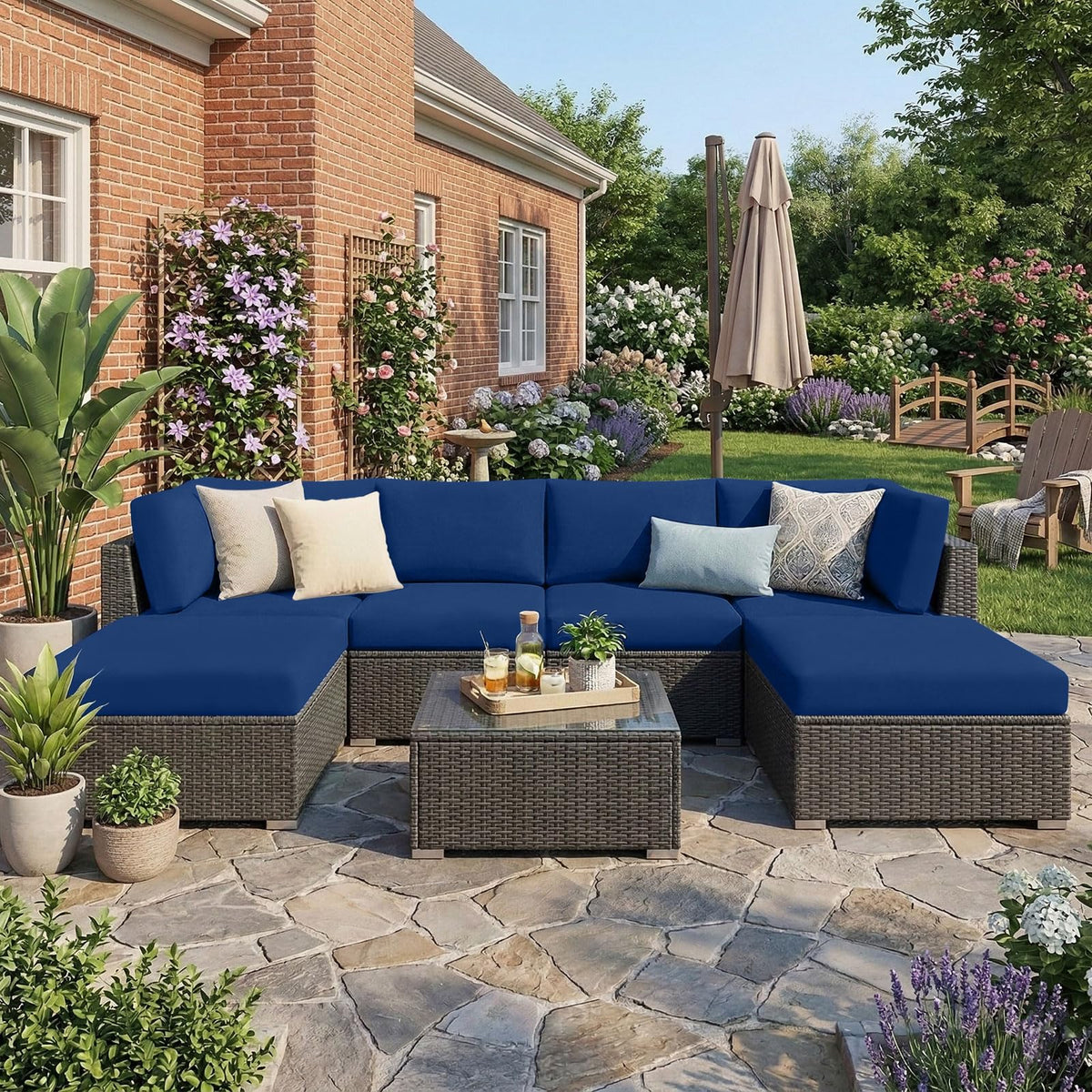 Hyha stretchy elastic-bottom cushion-slipcover ensures a snug, non-slip fit for navy cushions.