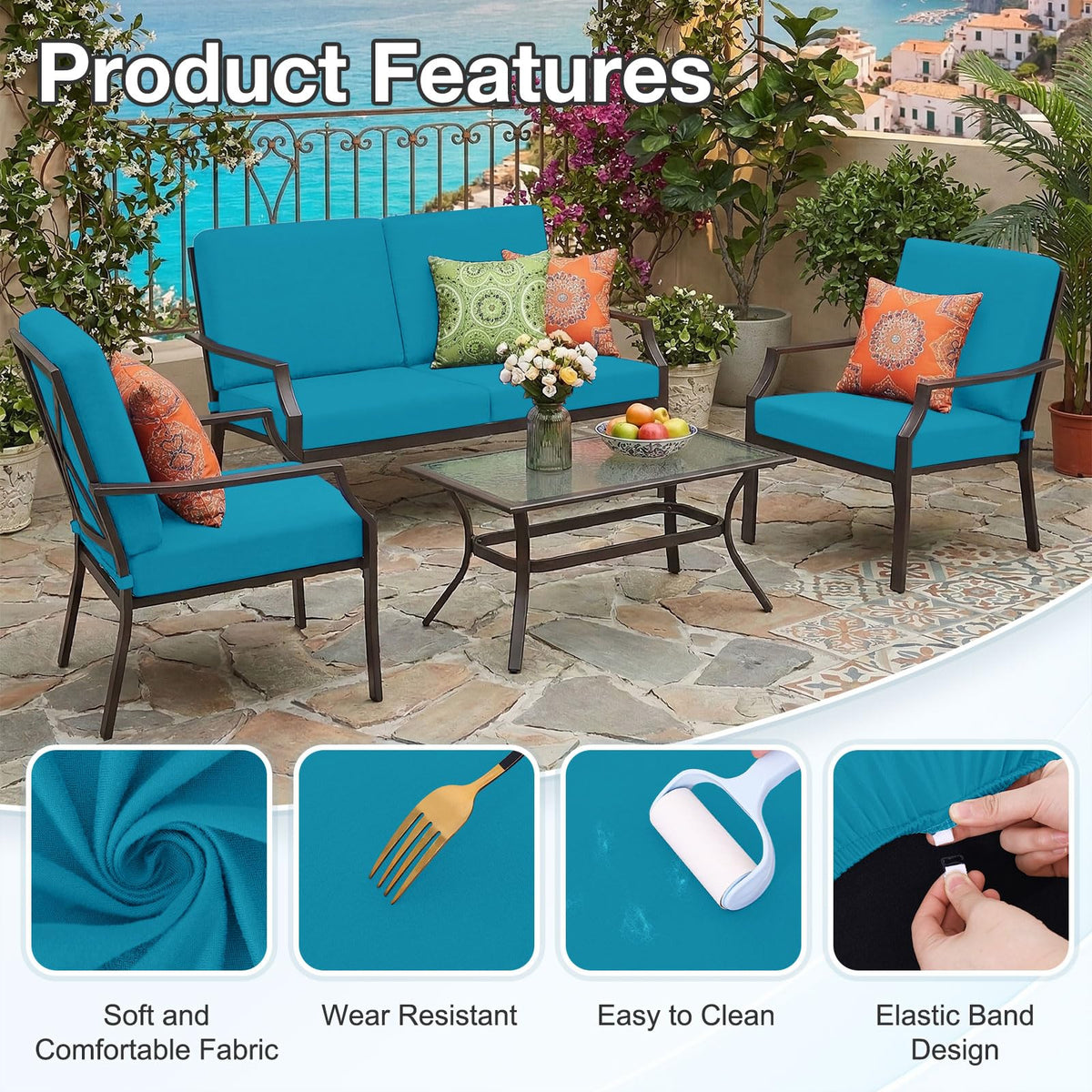 Hyha teal cushion cover is machine washable for easy outdoor maintenance.