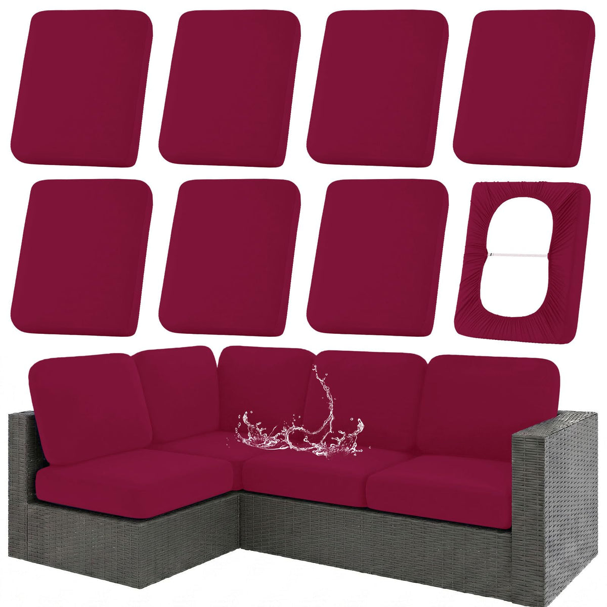 Hyha waterproof cushion cover in wine red protects outdoor cushions from rain