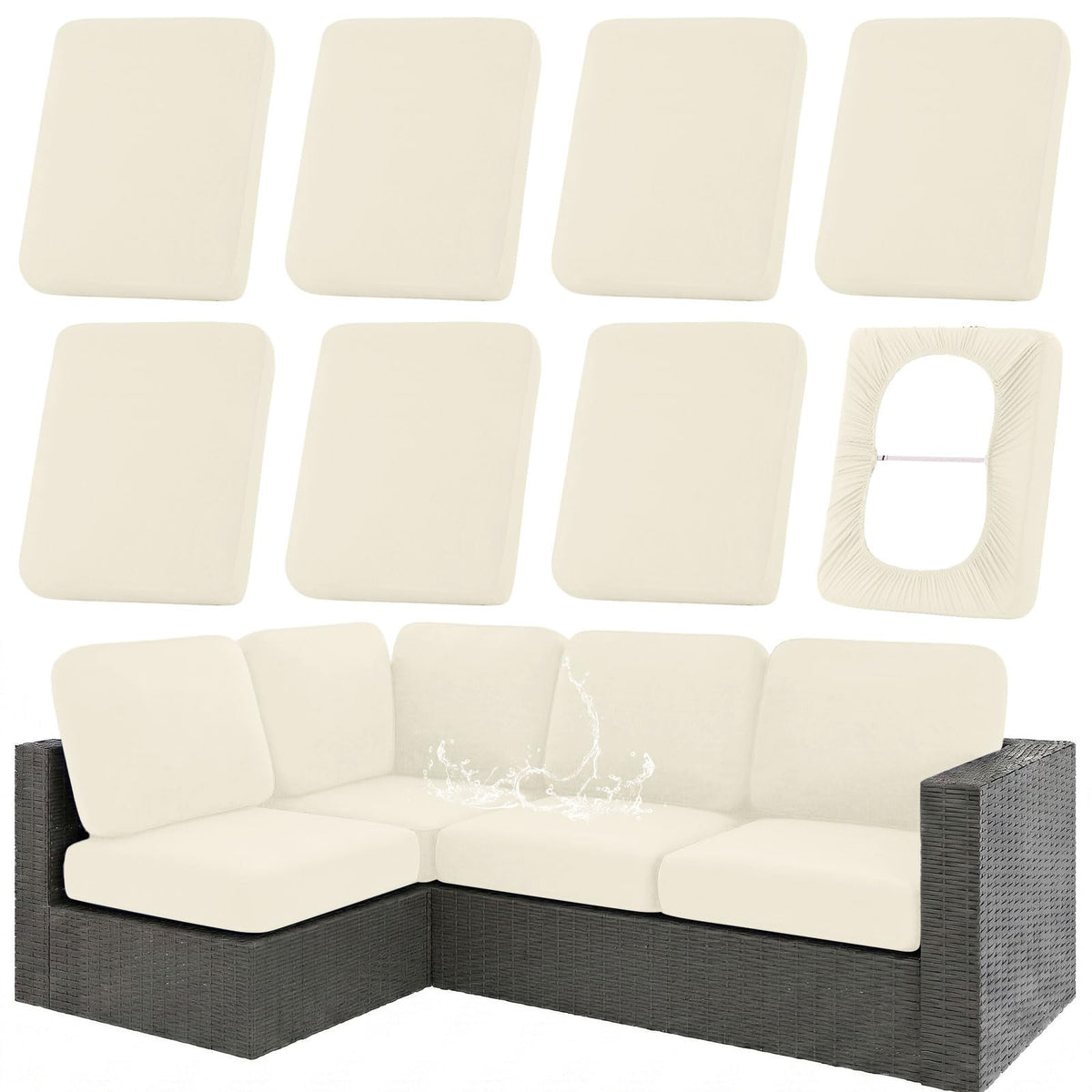Hyha waterproof outdoor cushion cover in beige protects furniture from rain and spills