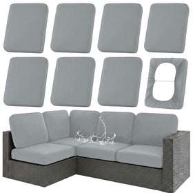 Hyha waterproof outdoor cushion cover in grey protects cushions from rain and spills.