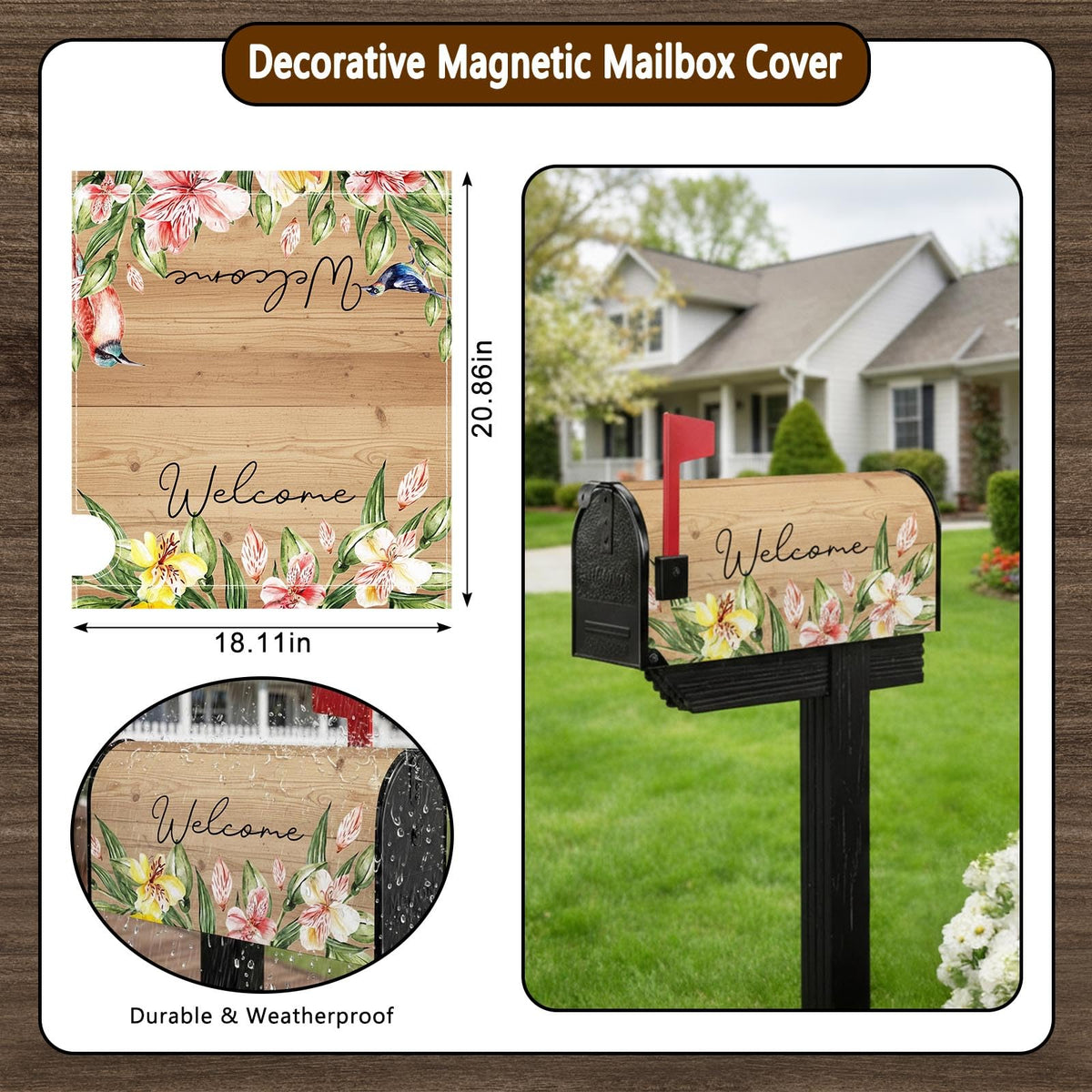 Hying floral birds design brightens your home exterior while protecting the mailbox surface.