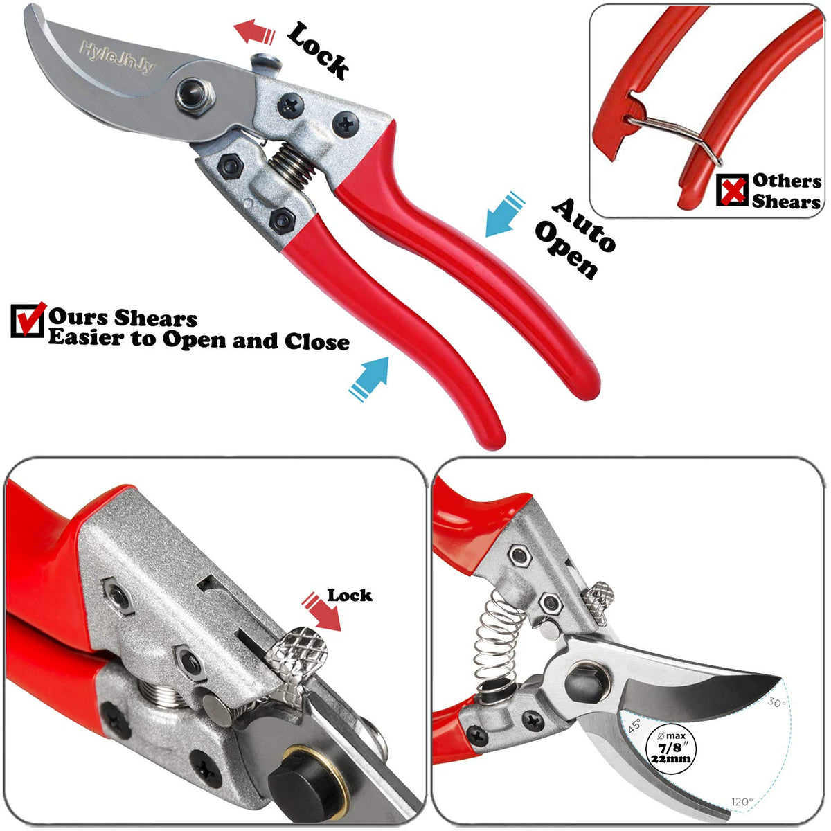 HyleJhJy long straight tip garden shears close-up on blade