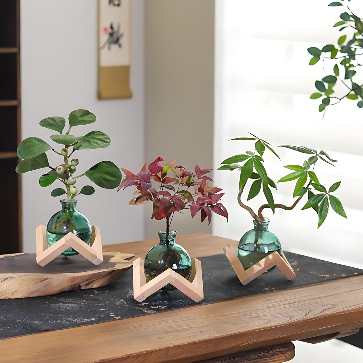 HymoConn natural wood and green glass design for home interiors