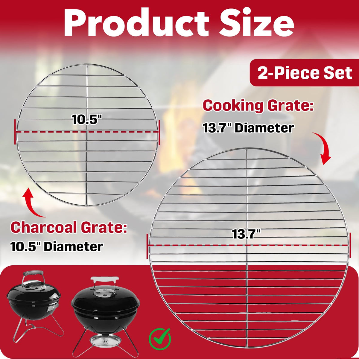 Hyparade round grates 13.7-inch view demonstrates wide cooking surface for family meals