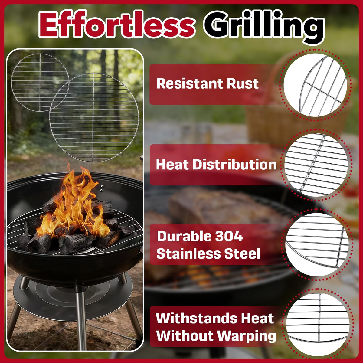 Hyparade even-heat design image suggests uniform searing across the grill