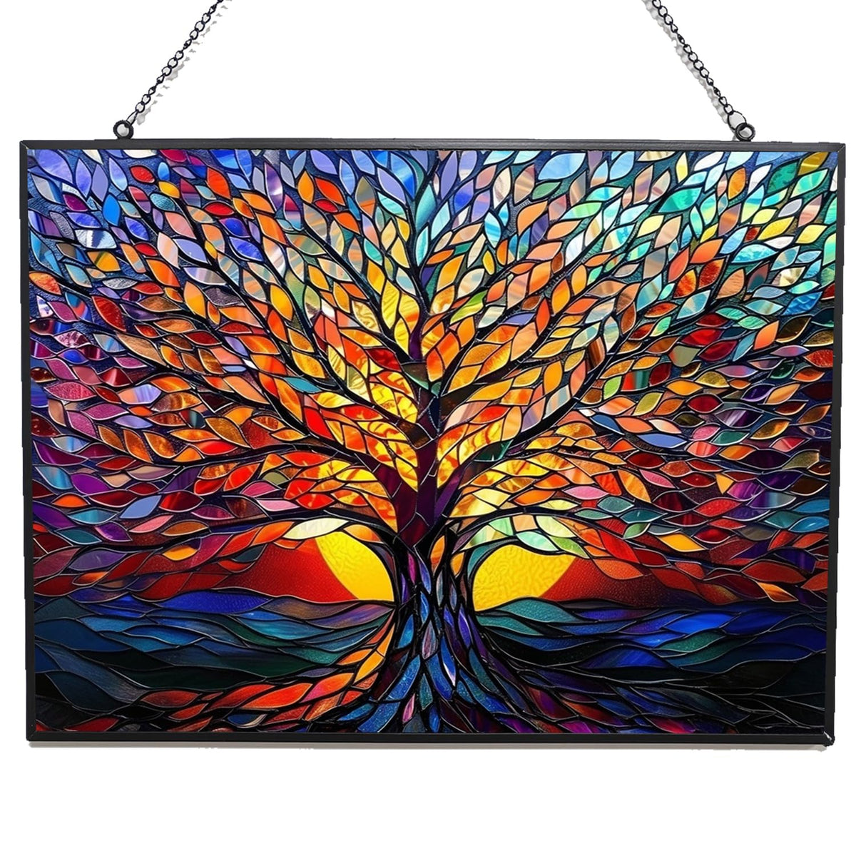 HYPESTYLE rectangle tree of life stained glass window suncatcher brightens sunlight in your home