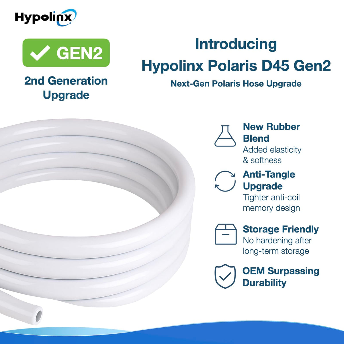 Hypolinx Polaris Gen2 hose — durable elasticity for long-lasting pool maintenance.