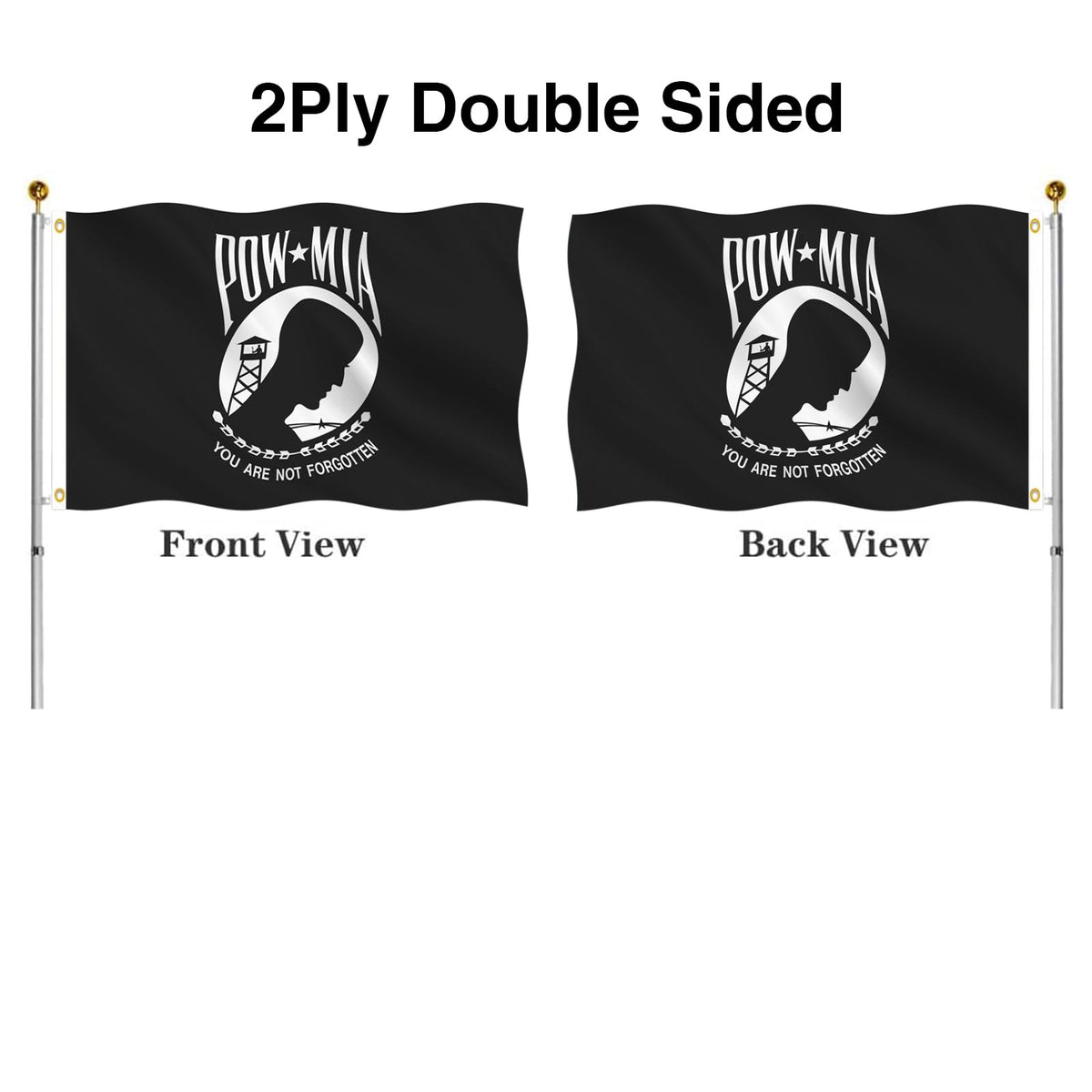 Hypoth Pow Mia flag back view showing same vivid print for memorial visibility