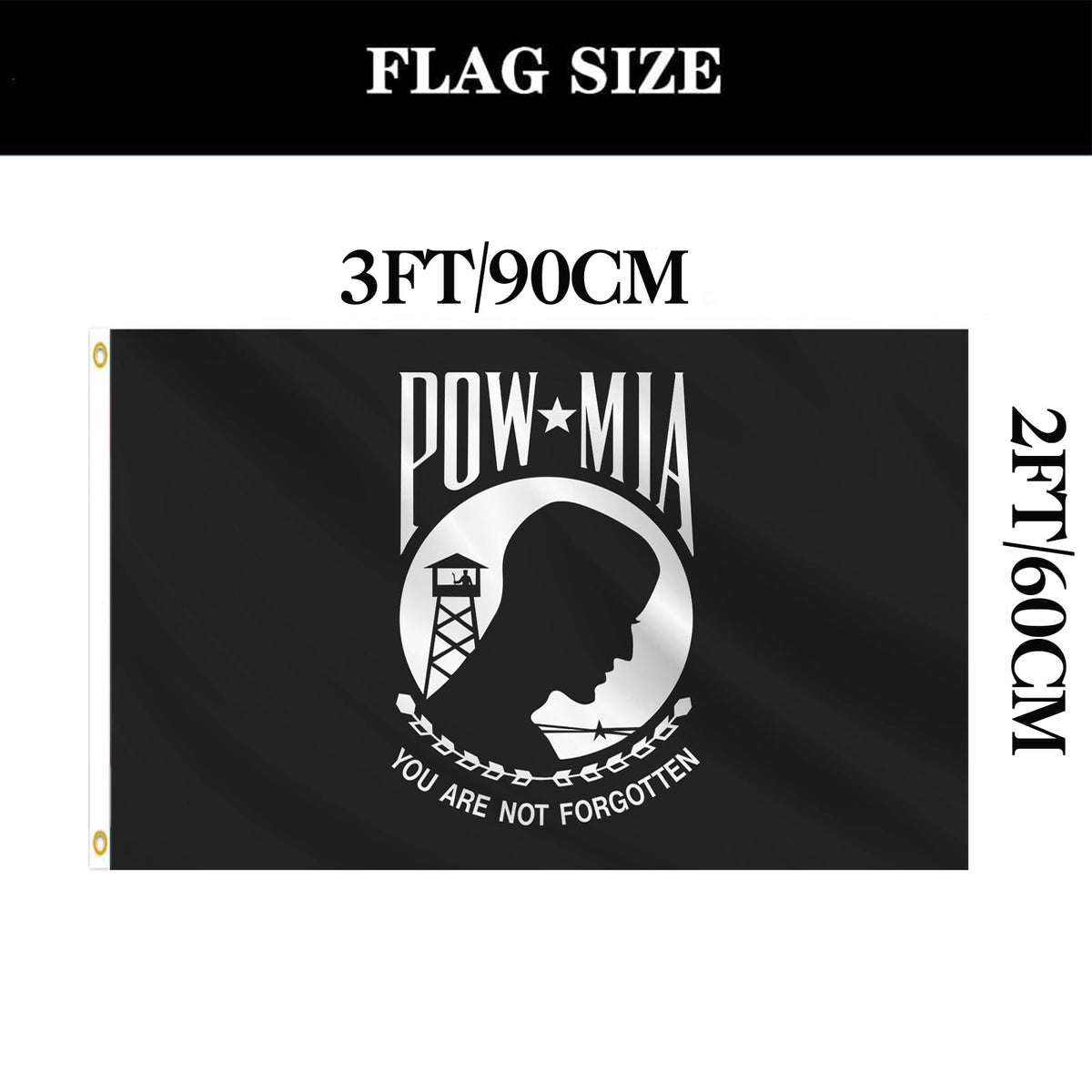 Hypoth Pow Mia flag installation setup with easy mounting and two grommets
