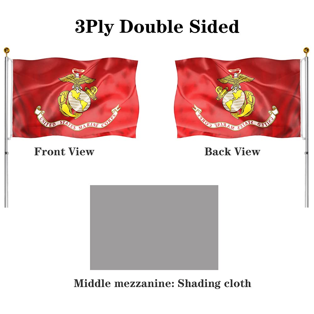 Hypoth USMC flag 3-ply construction for durability in wind
