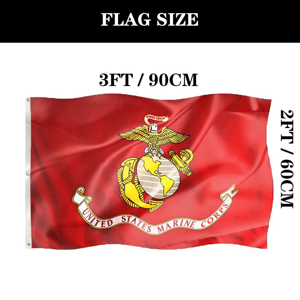 Hypoth USMC flag mounted display on flagpole for outdoor use