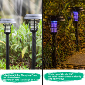 Hywean solar bug zapper battery backup compartment shown for cloudy days.