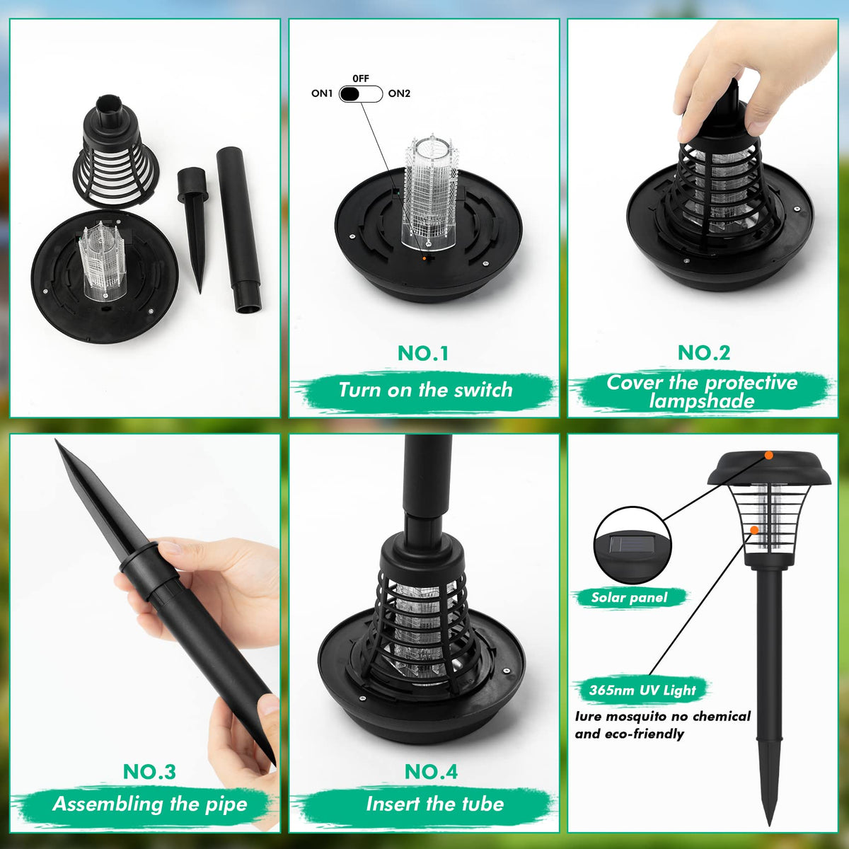 Hywean solar bug zapper purple light in action attracting insects.