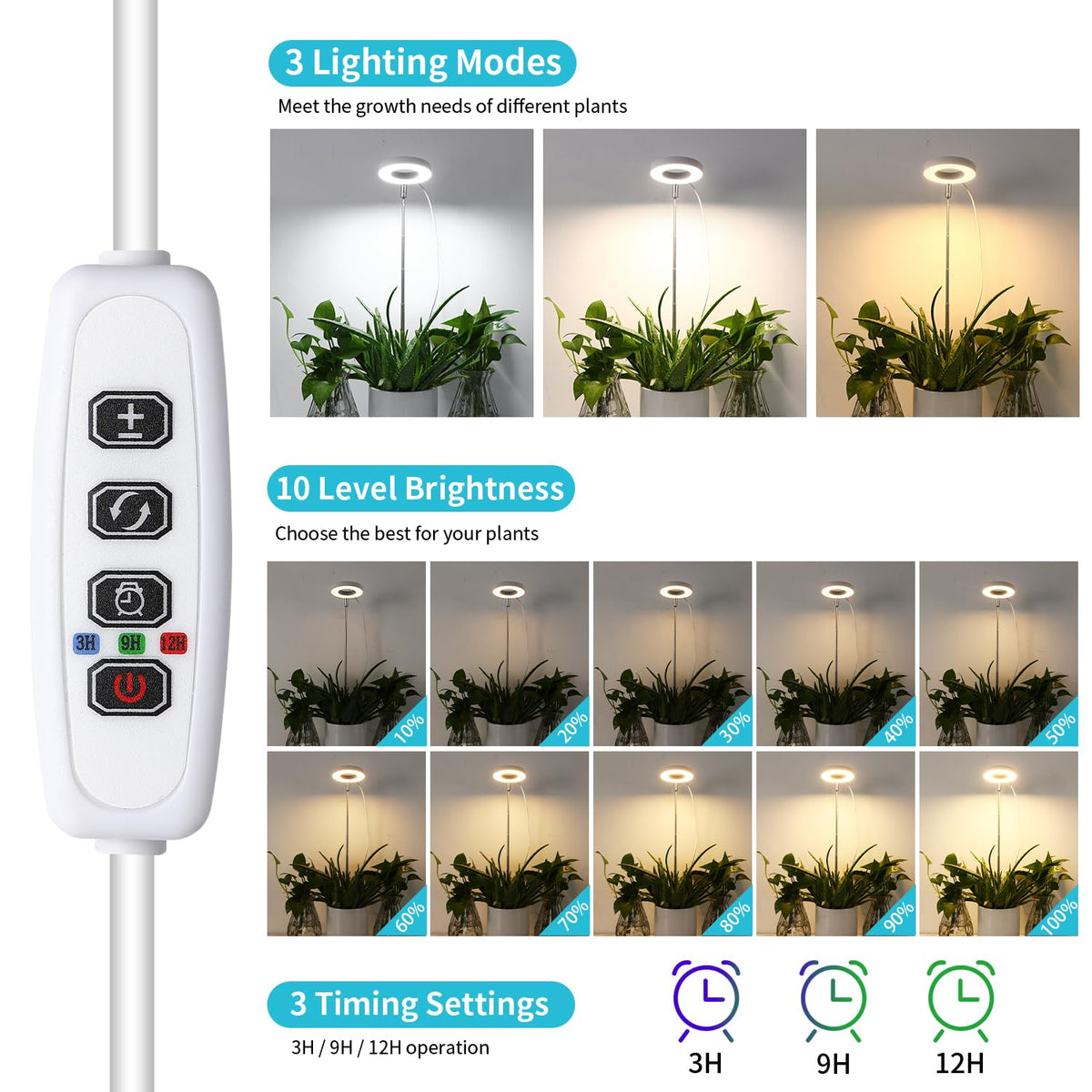 Hywyimlait Halo Ring Height Adjustment enables tailored light for each plant.