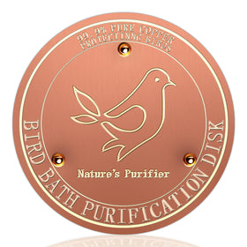 HYXBXSS copper bird bath disk close-up showing purified water for birds.