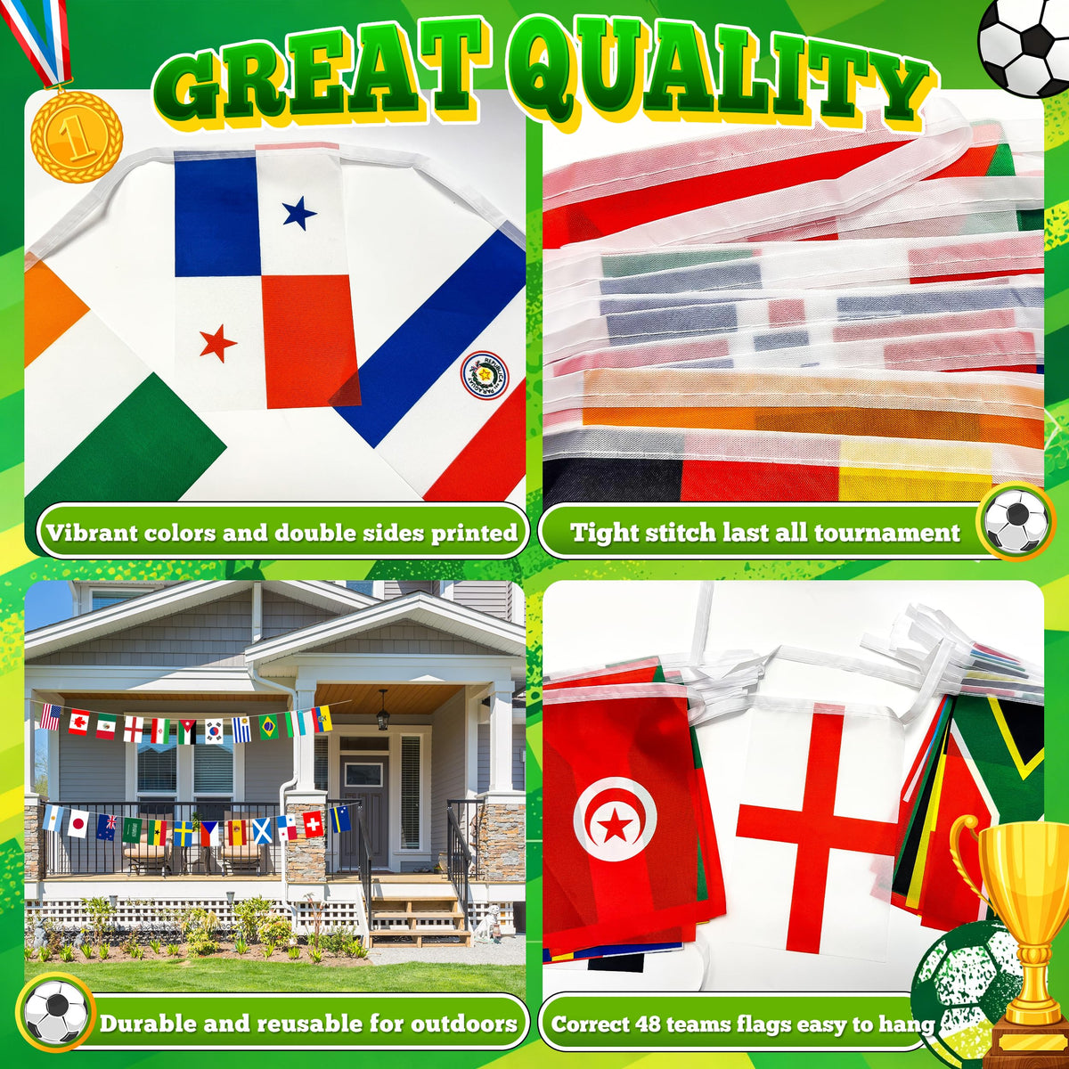 HZCPENG 48-teams bunting adds global flair to garden and patio displays.