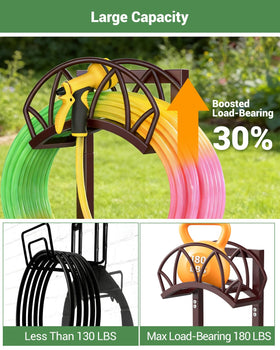 HZE freestanding hose holder base near a faucet for flexible placement.