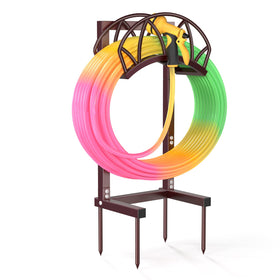HZE Garden Hose Holder bronze stand keeps hoses off the grass.