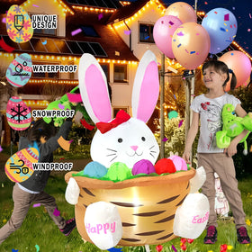 HZGDEJTG outdoor inflatable bunny with LED accents for lawn decoration.