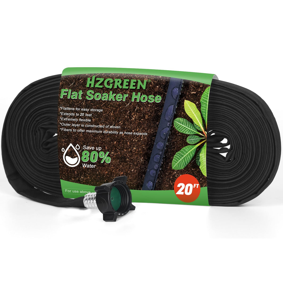 HZGREEN flat soaker hose 20ft layout for efficient garden irrigation