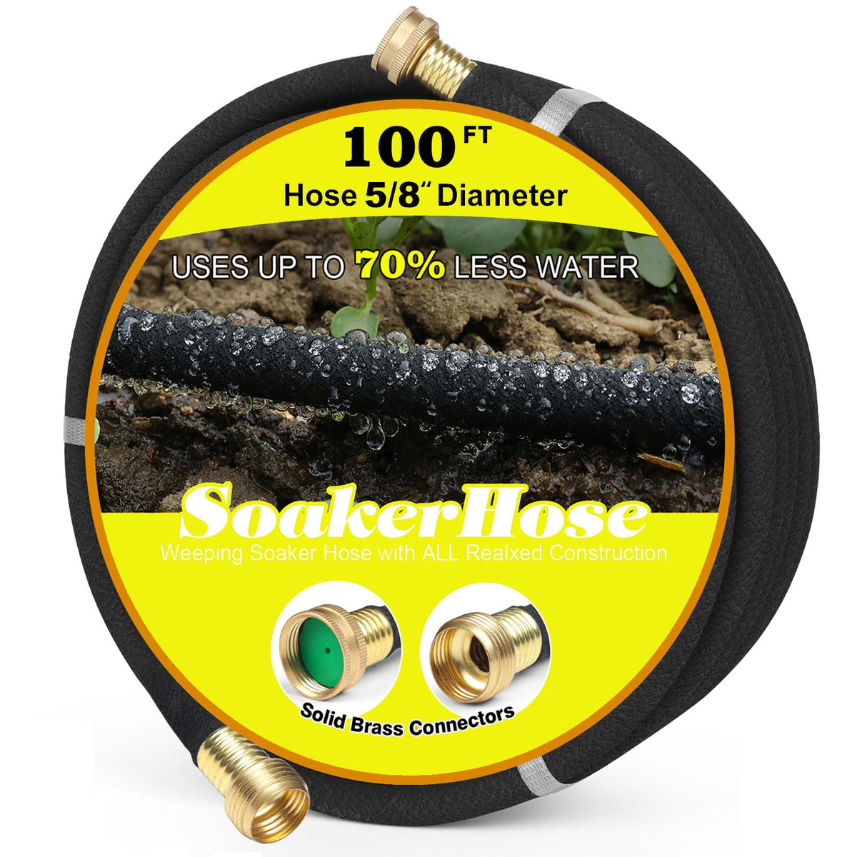 HZGREEN soaker hose 100ft laid in a garden bed delivering even moisture to roots
