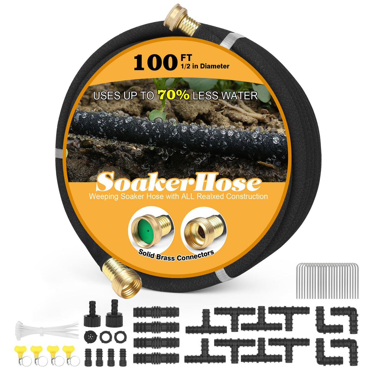 HZGREEN Soaker Hose 100ft outdoor shot with connectors for efficient irrigation