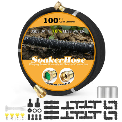 HZGREEN Soaker Hose 100ft outdoor shot with connectors for efficient irrigation