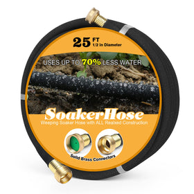HZGREEN Soaker Hose 25ft with brass connector delivers efficient garden irrigation.