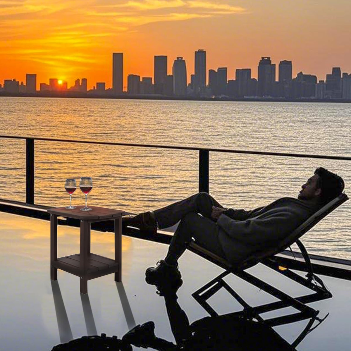 HZLBZYON BZY outdoor side table shows textured grain HDPE with wood-like look.