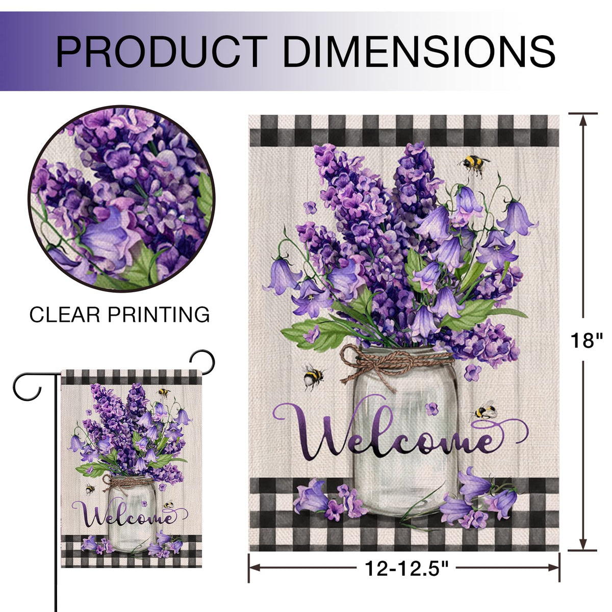 Hzppyz hyacinth canterbury-bells flag, weatherproof burlap, durable outdoor decoration.